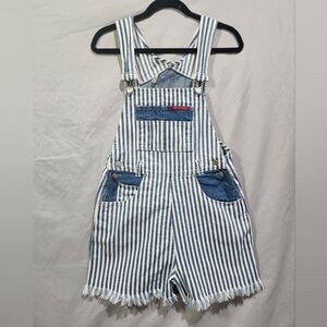 VTG Y2K No Excuses Striped Denim Overall Shorts Shortalls W Frayed Hem‎ Medium